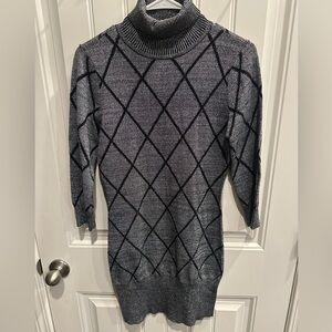 VENUS Gray Diamond-Pattern Turtleneck Sweater Dress. Sparkly